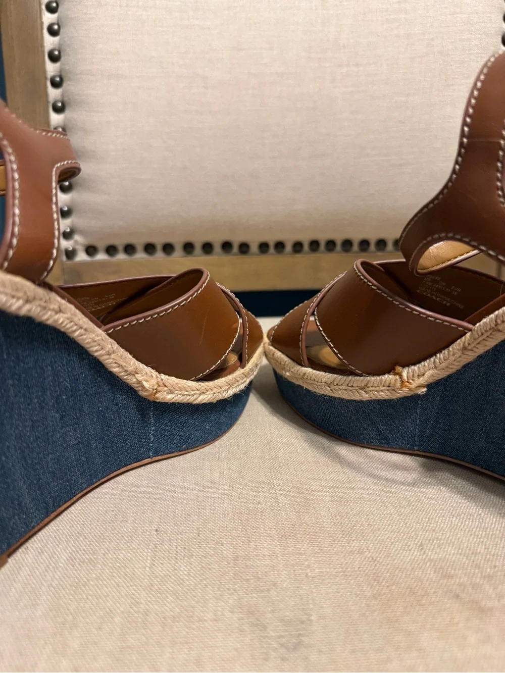 Coach Tan Leather Espadrille Wedge Sandals Size 7.5